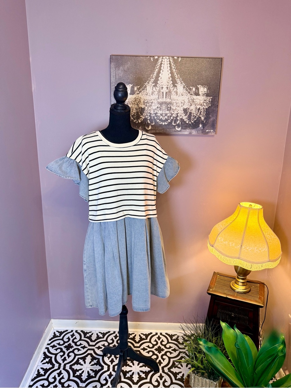 entro Mixed Knit Denim Dress